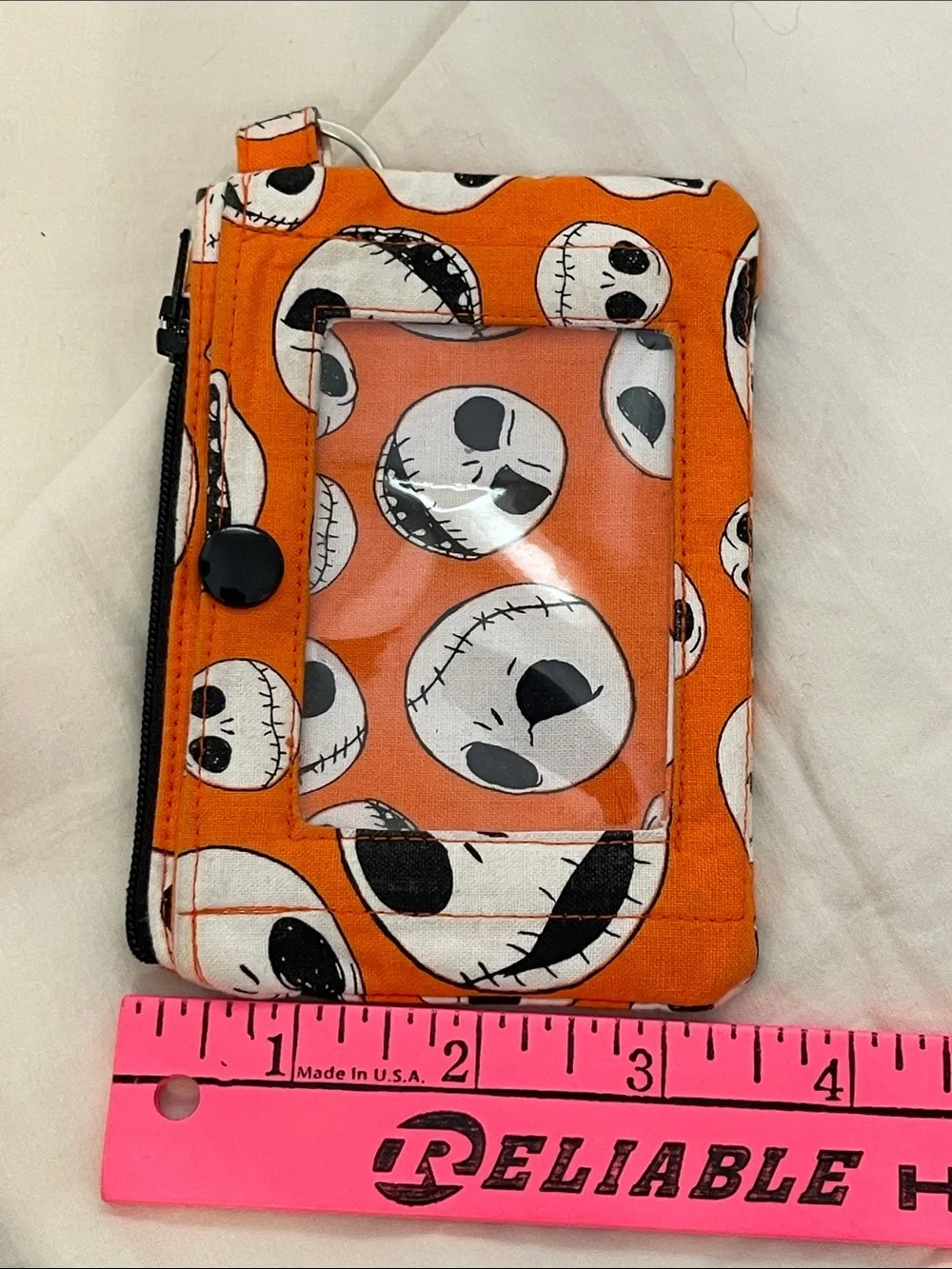 Orange Jack Skellington Pattern ID Wallet with Key Ring